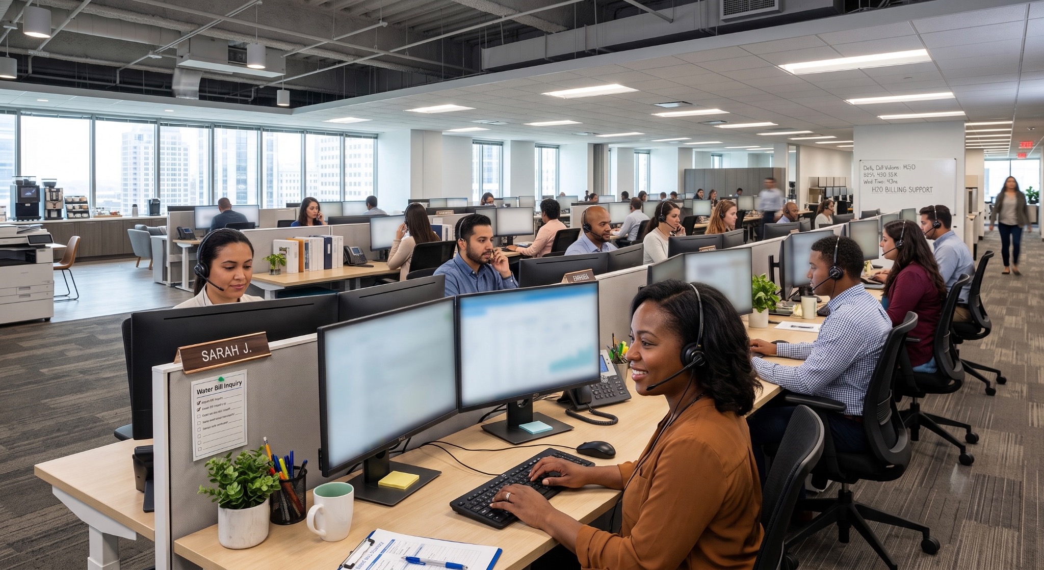 Water utility customer service representative with AI billing dashboard